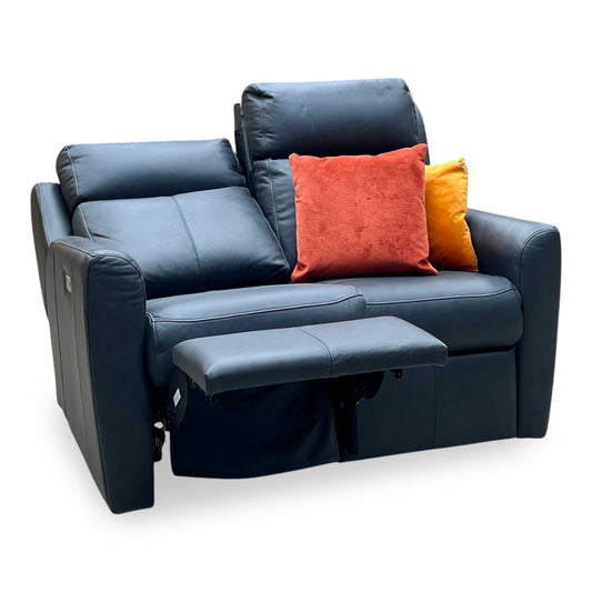 G Plan ‘Wren’ L852 Cambridge Petrol Blue Leather 2 Seater Power Recliner Sofa Furniture Village