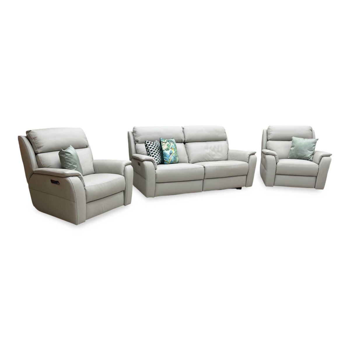 Nicoletti 'Vito' Torello Tortora 328 Grey Leather 3 Seater Power Recliner Sofa with Power Headrests and Power Lumbar + Power Chair + Power Chair Furniture Village