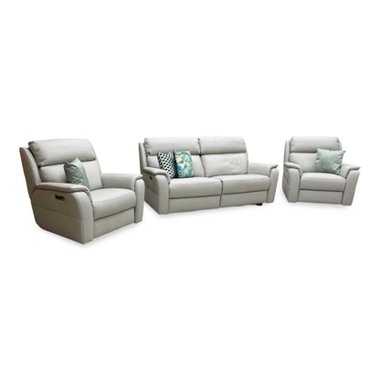 Nicoletti 'Vito' Torello Tortora 328 Grey Leather 3 Seater Power Recliner Sofa with Power Headrests and Power Lumbar + Power Chair + Power Chair Furniture Village