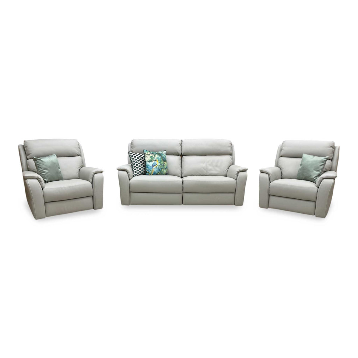 Nicoletti 'Vito' Torello Tortora 328 Grey Leather 3 Seater Power Recliner Sofa with Power Headrests and Power Lumbar + Power Chair + Power Chair Furniture Village