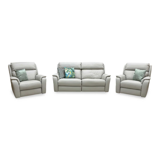 Nicoletti 'Vito' Torello Tortora 328 Grey Leather 3 Seater Power Recliner Sofa with Power Headrests and Power Lumbar + Power Chair + Power Chair Furniture Village