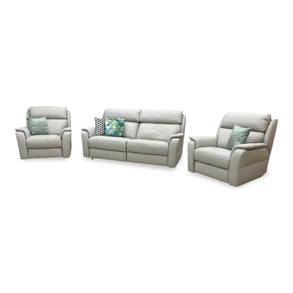 Nicoletti 'Vito' Torello Tortora 328 Grey Leather 3 Seater Power Recliner Sofa with Power Headrests and Power Lumbar + Power Chair + Power Chair Furniture Village