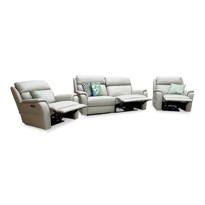 Nicoletti 'Vito' Torello Tortora 328 Grey Leather 3 Seater Power Recliner Sofa with Power Headrests and Power Lumbar + Power Chair + Power Chair Furniture Village