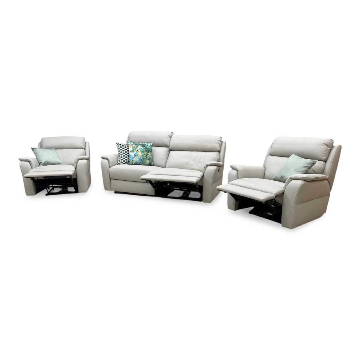 Nicoletti 'Vito' Torello Tortora 328 Grey Leather 3 Seater Power Recliner Sofa with Power Headrests and Power Lumbar + Power Chair + Power Chair Furniture Village