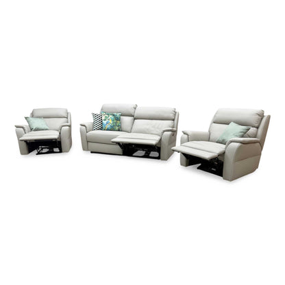 Nicoletti 'Vito' Torello Tortora 328 Grey Leather 3 Seater Power Recliner Sofa with Power Headrests and Power Lumbar + Power Chair + Power Chair Furniture Village