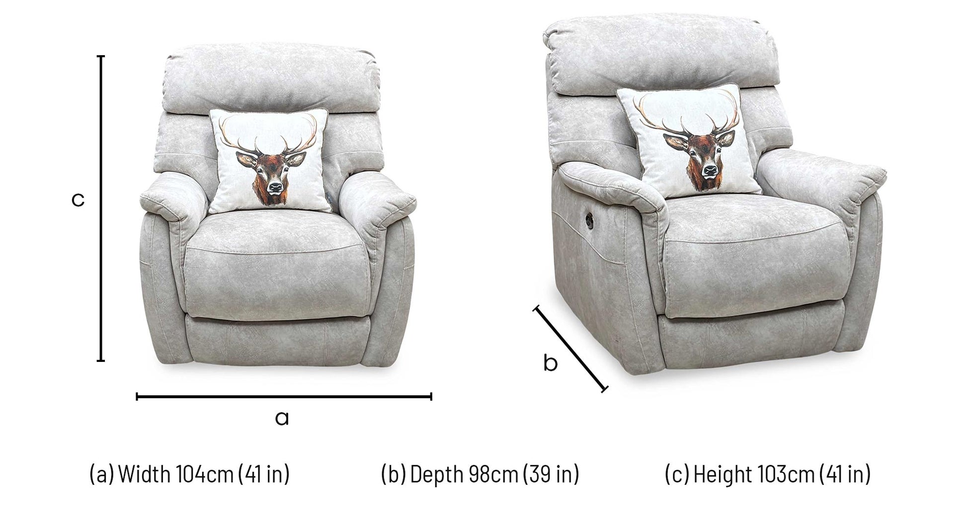 'Chicago' Cream Velvet Fabric Power Recliner Chair Furniture Village