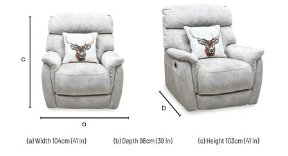 'Chicago' Cream Velvet Fabric Power Recliner Chair Furniture Village