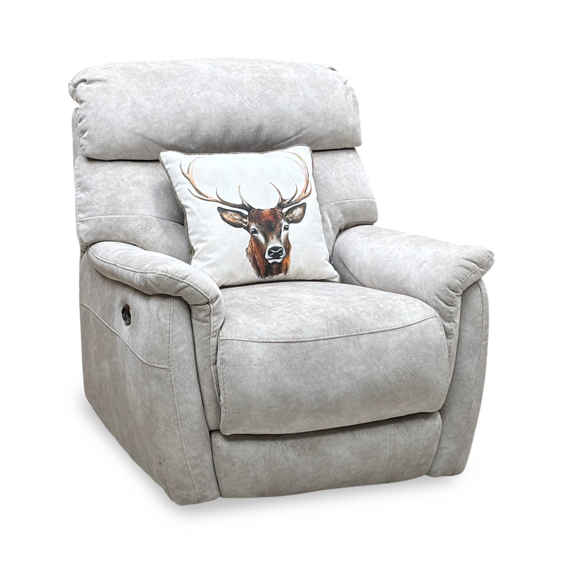 'Chicago' Cream Velvet Fabric Power Recliner Chair Furniture Village