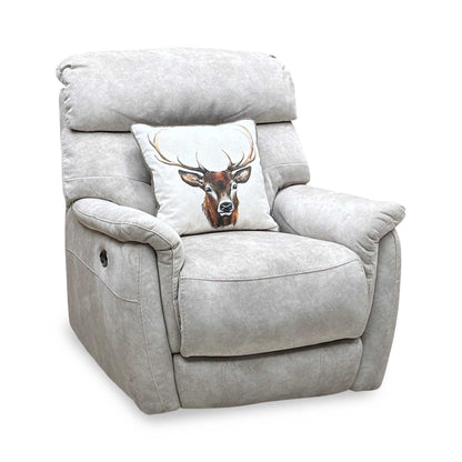 'Chicago' Cream Velvet Fabric Power Recliner Chair Furniture Village