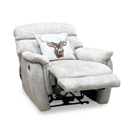 'Chicago' Cream Velvet Fabric Power Recliner Chair Furniture Village