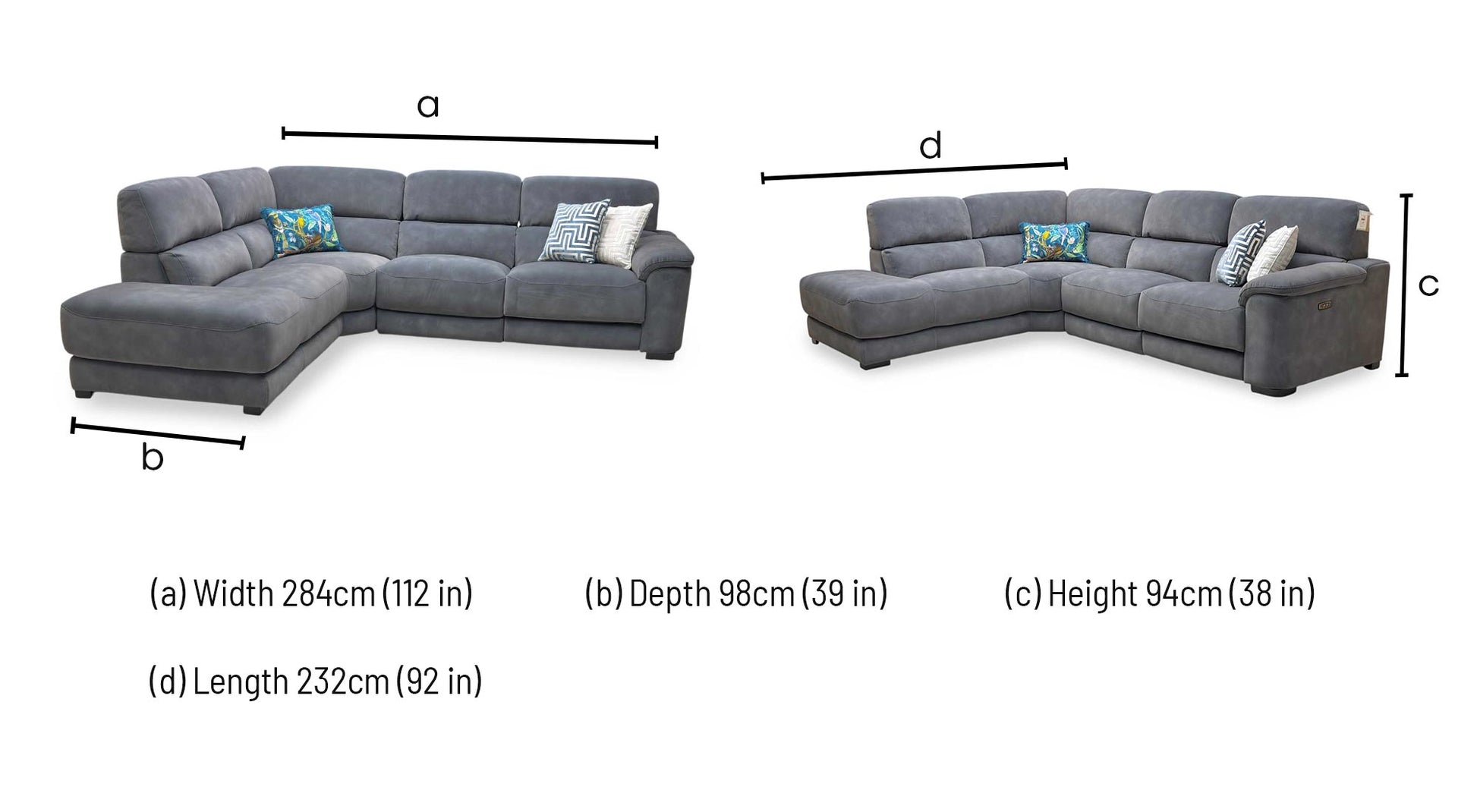 ‘Nova’ Sfa-Pey-R08 Graphite Grey Velvet Fabric Left Hand Facing Power Recliner Chaise End Sofa with Power Headrest Furniture Village