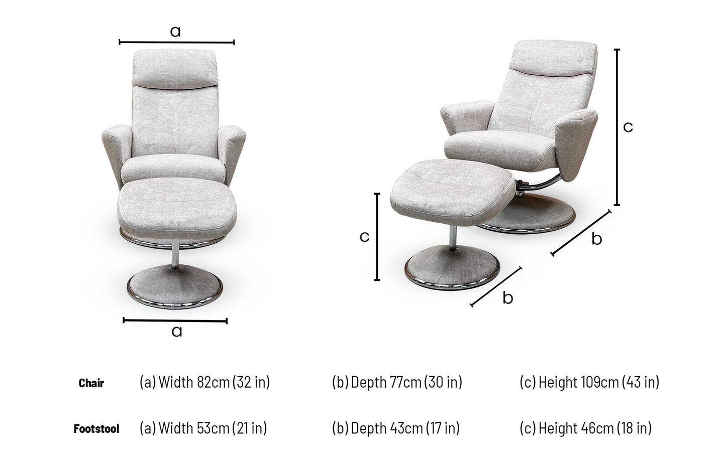 'Nice’ Champagne Ivory Fabric Swivel Recliner Chair and Footstool Furniture Village