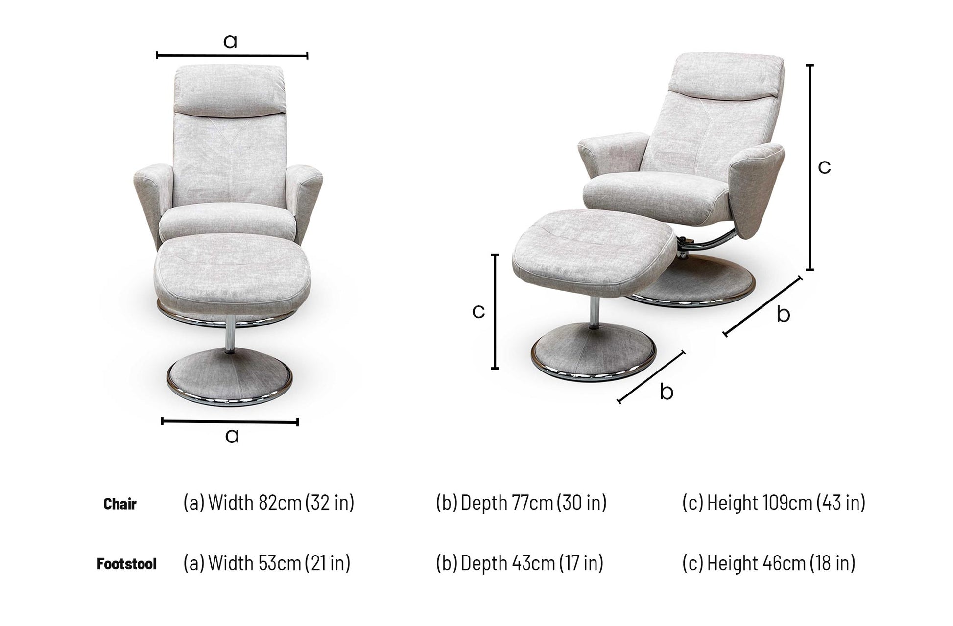 'Nice’ Champagne Ivory Fabric Swivel Recliner Chair and Footstool Furniture Village