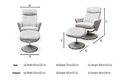'Nice’ Champagne Ivory Fabric Swivel Recliner Chair and Footstool Furniture Village