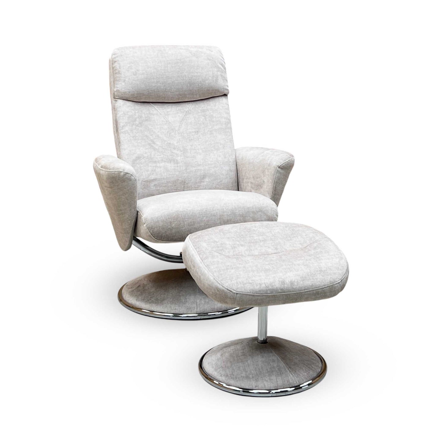 'Nice’ Champagne Ivory Fabric Swivel Recliner Chair and Footstool Furniture Village