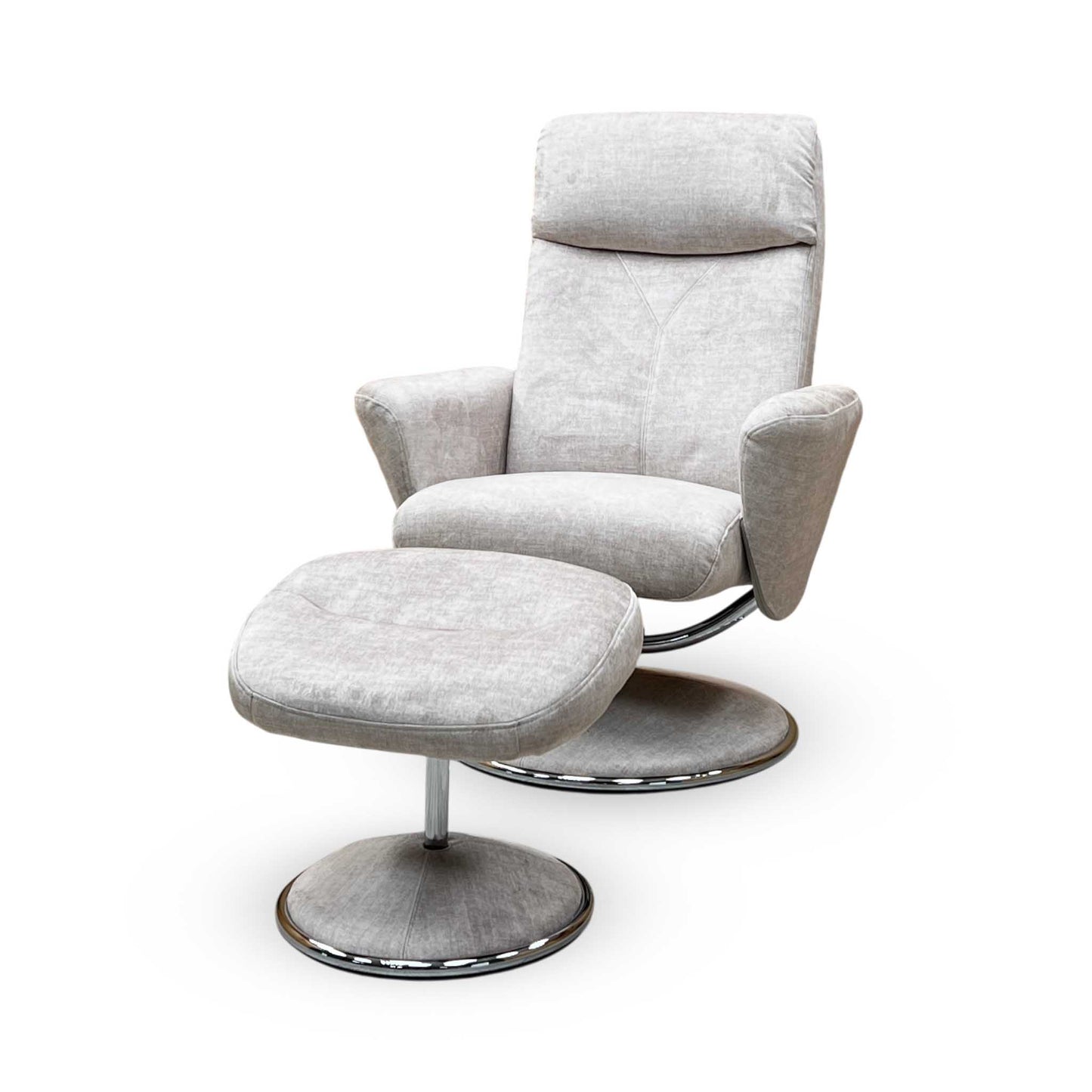 'Nice’ Champagne Ivory Fabric Swivel Recliner Chair and Footstool Furniture Village