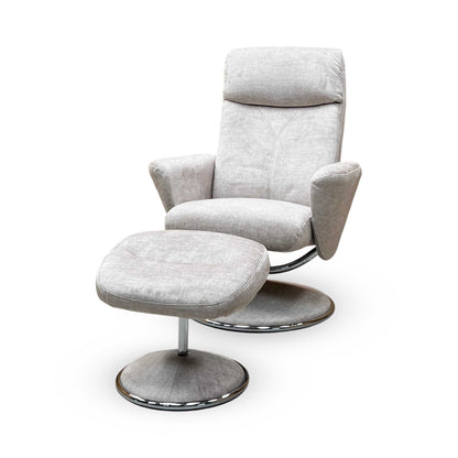 'Nice’ Champagne Ivory Fabric Swivel Recliner Chair and Footstool Furniture Village
