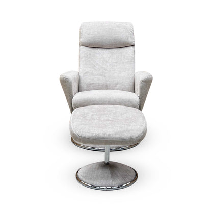 'Nice’ Champagne Ivory Fabric Swivel Recliner Chair and Footstool Furniture Village
