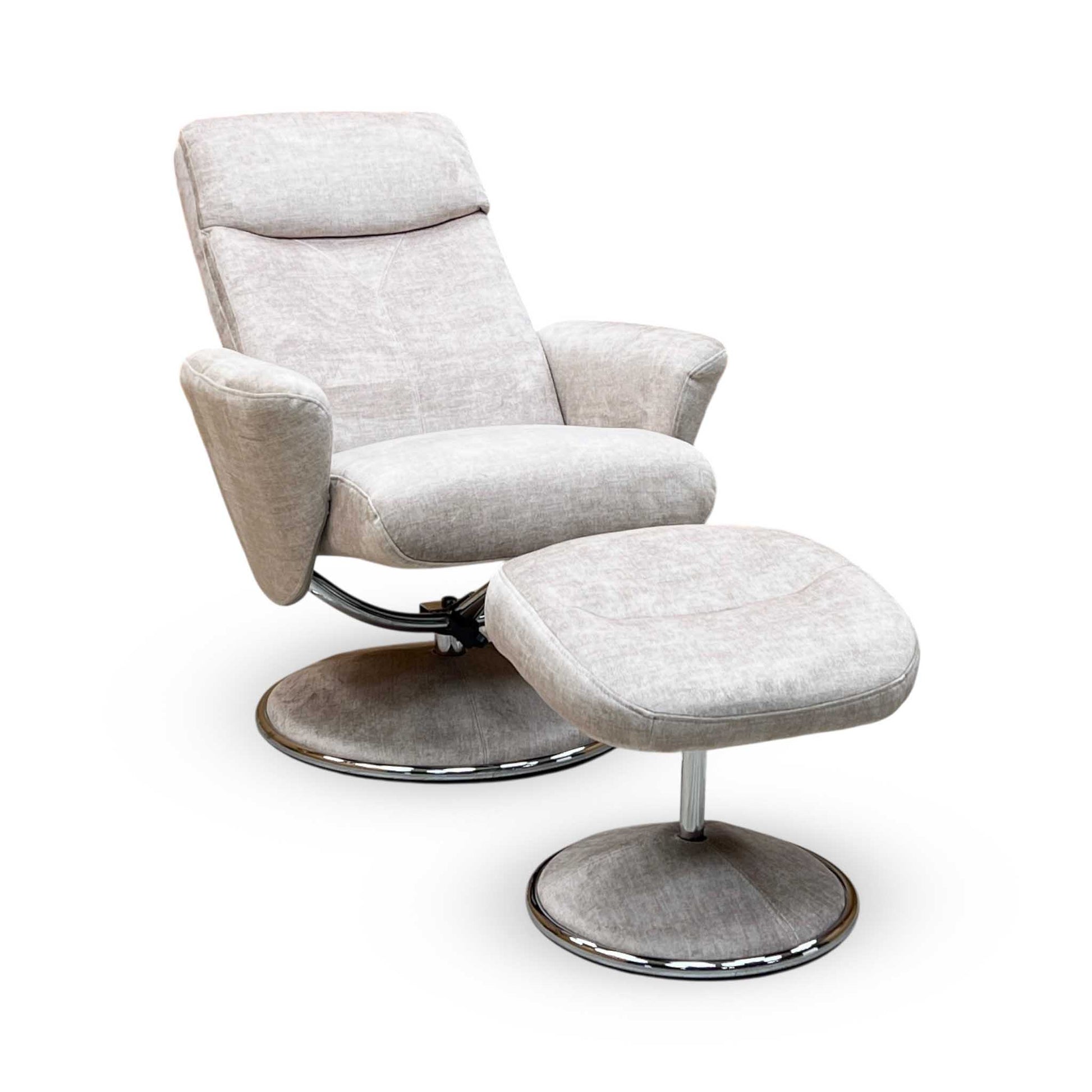 'Nice’ Champagne Ivory Fabric Swivel Recliner Chair and Footstool Furniture Village
