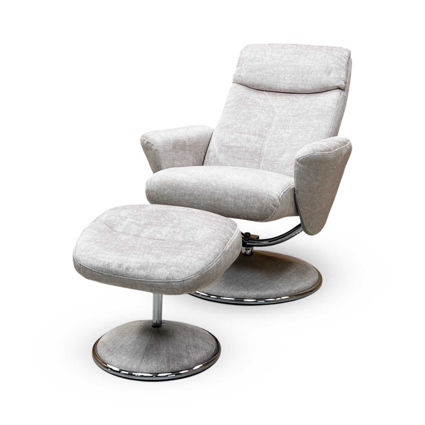 'Nice’ Champagne Ivory Fabric Swivel Recliner Chair and Footstool Furniture Village
