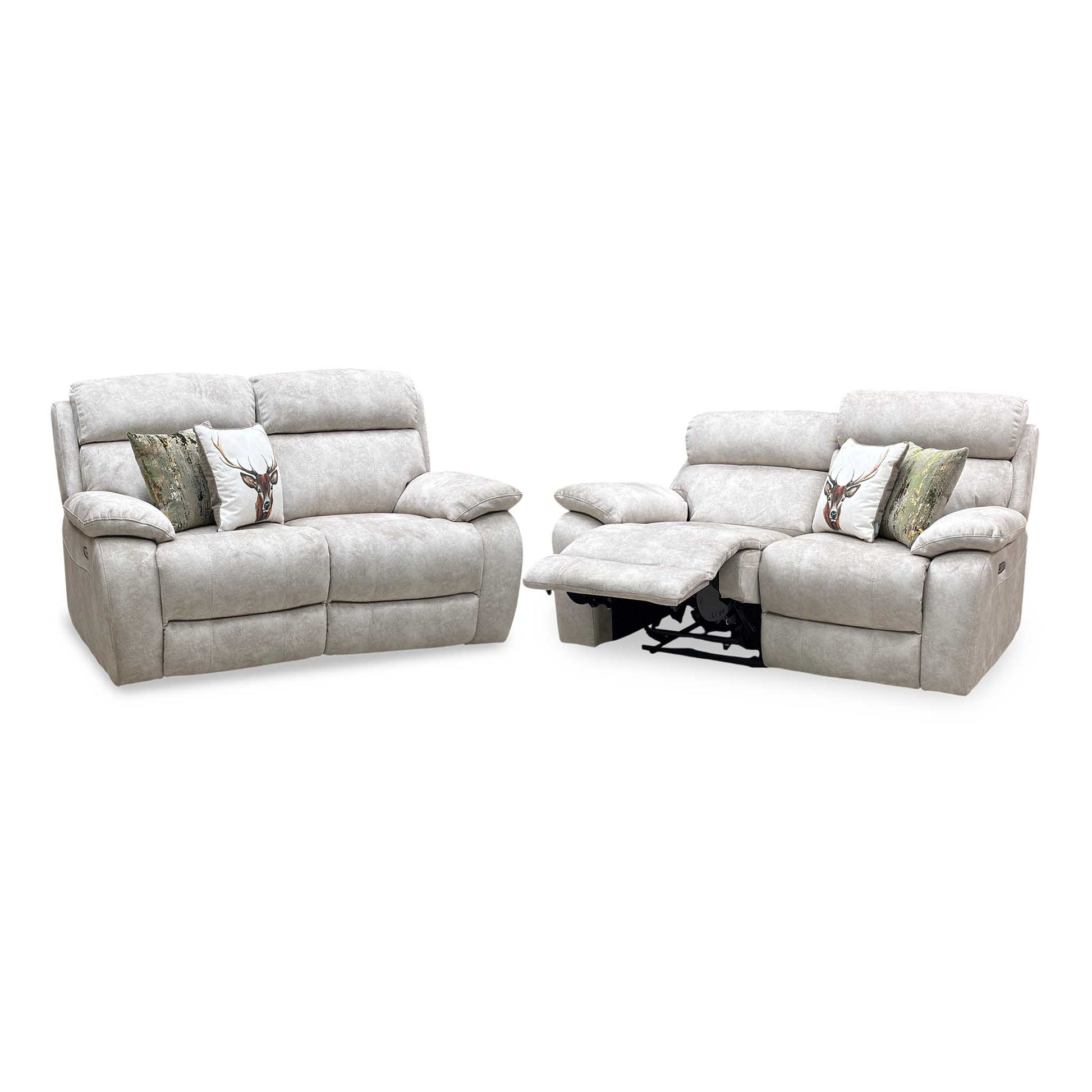 'Moreno' Bfa-Bnn-R26 Cream Velvet Fabric 2 Seater Power Recliner with Power Headrests + 2 Seater Power Recliner Sofa Set Furniture Village