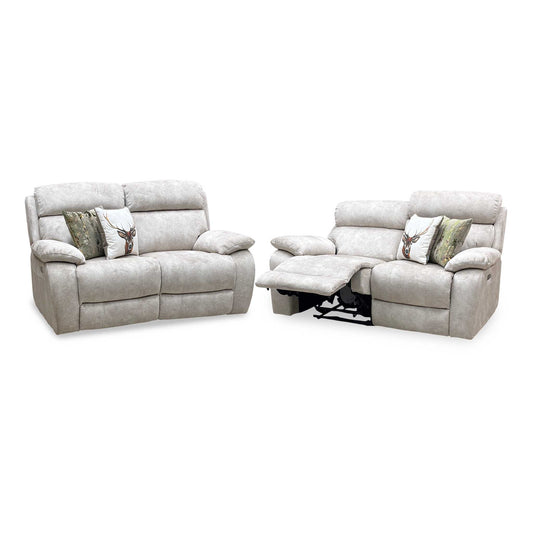 'Moreno' Bfa-Bnn-R26 Cream Velvet Fabric 2 Seater Power Recliner with Power Headrests + 2 Seater Power Recliner Sofa Set Furniture Village