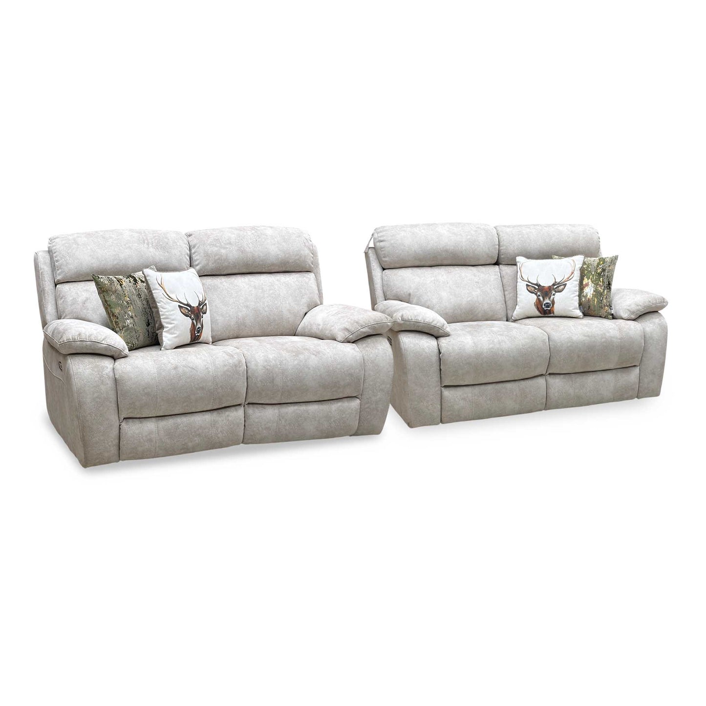 'Moreno' Bfa-Bnn-R26 Cream Velvet Fabric 2 Seater Power Recliner with Power Headrests + 2 Seater Power Recliner Sofa Set Furniture Village