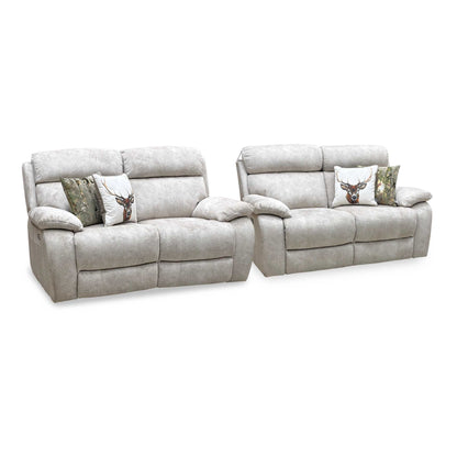 'Moreno' Bfa-Bnn-R26 Cream Velvet Fabric 2 Seater Power Recliner with Power Headrests + 2 Seater Power Recliner Sofa Set Furniture Village