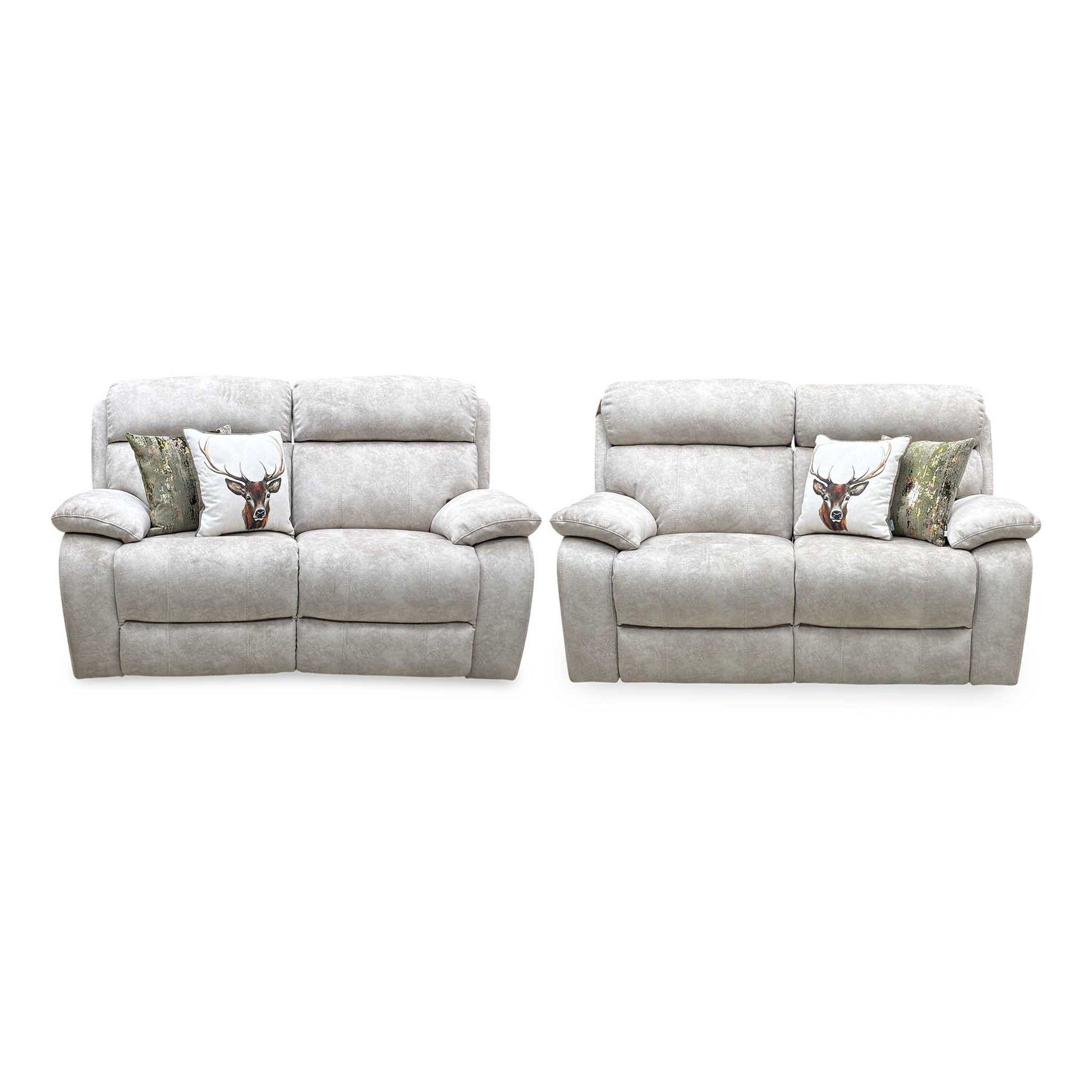 'Moreno' Bfa-Bnn-R26 Cream Velvet Fabric 2 Seater Power Recliner with Power Headrests + 2 Seater Power Recliner Sofa Set Furniture Village
