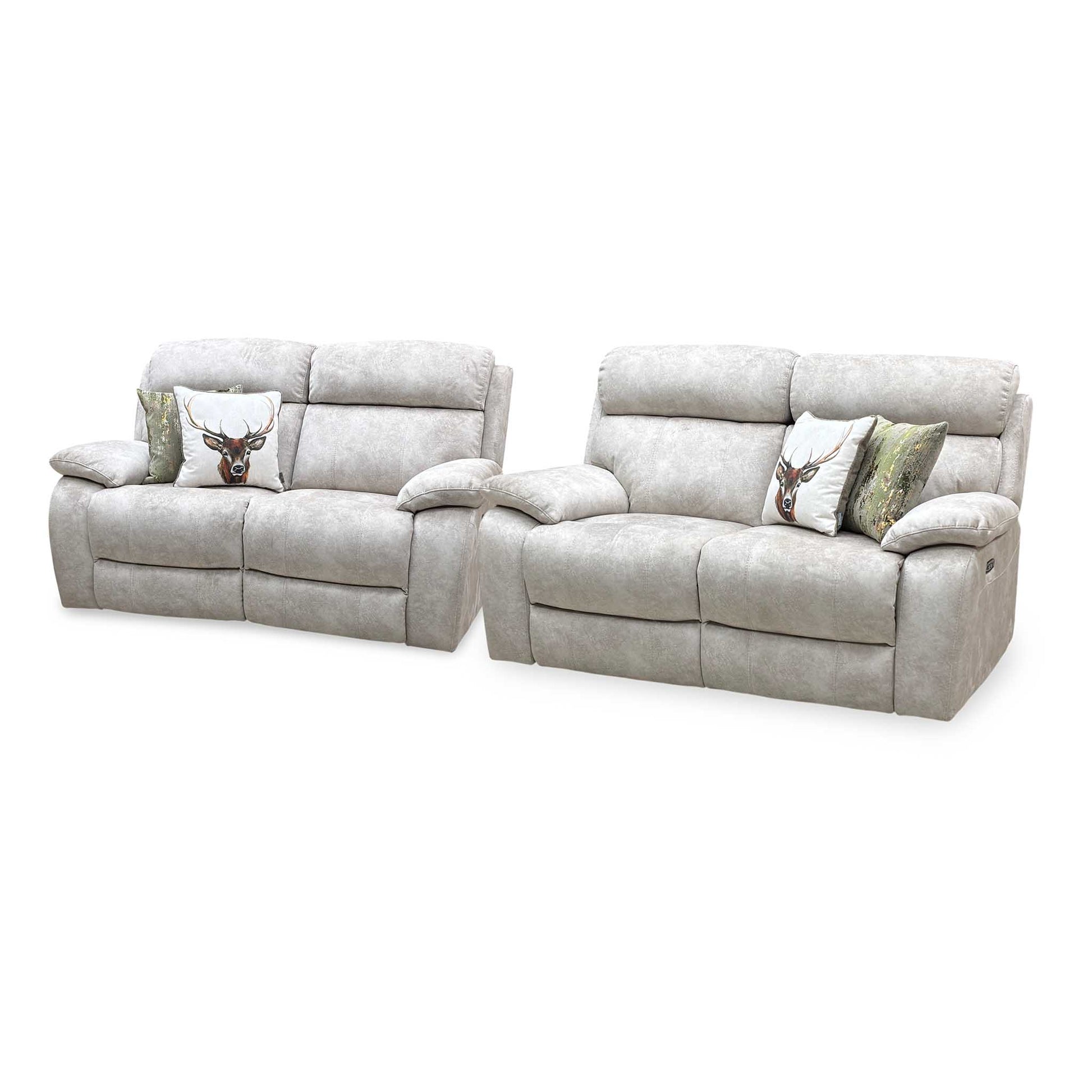 'Moreno' Bfa-Bnn-R26 Cream Velvet Fabric 2 Seater Power Recliner with Power Headrests + 2 Seater Power Recliner Sofa Set Furniture Village