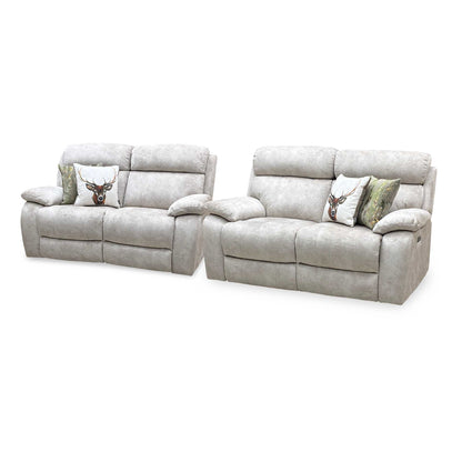 'Moreno' Bfa-Bnn-R26 Cream Velvet Fabric 2 Seater Power Recliner with Power Headrests + 2 Seater Power Recliner Sofa Set Furniture Village