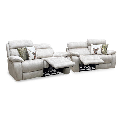 'Moreno' Bfa-Bnn-R26 Cream Velvet Fabric 2 Seater Power Recliner with Power Headrests + 2 Seater Power Recliner Sofa Set Furniture Village