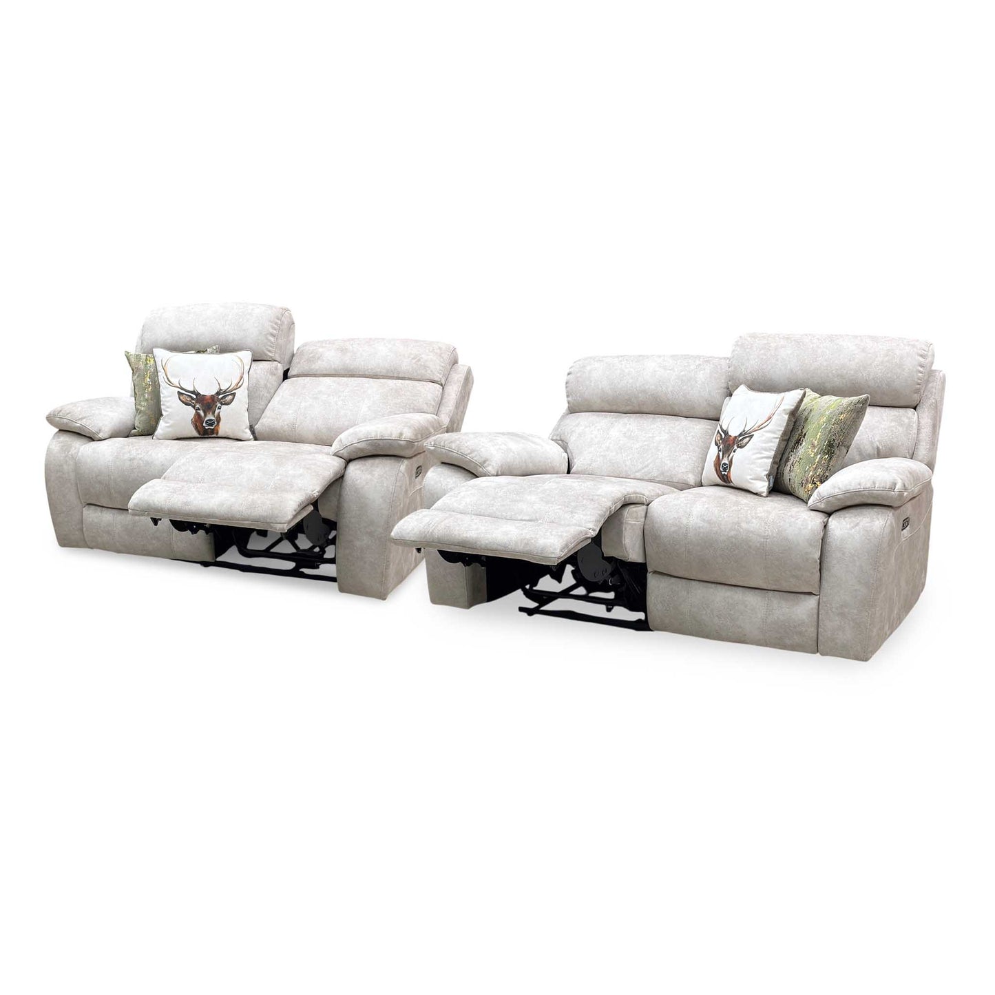 'Moreno' Bfa-Bnn-R26 Cream Velvet Fabric 2 Seater Power Recliner with Power Headrests + 2 Seater Power Recliner Sofa Set Furniture Village
