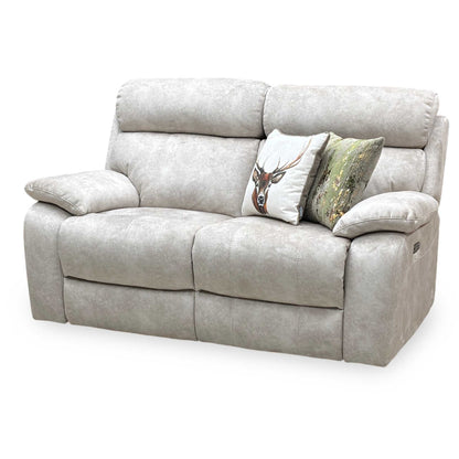 ‘Moreno’ Bfa-Bnn-R26 Cream Velvet Fabric 2 Seater Power Recliner Sofa with Power Headrests Furniture Village