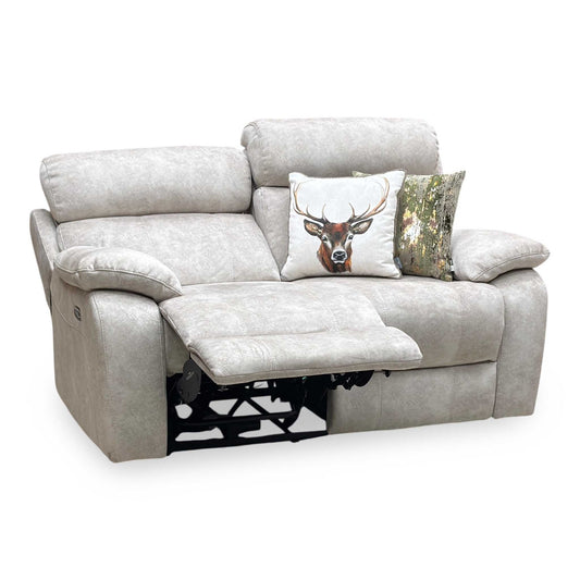 ‘Moreno’ Bfa-Bnn-R26 Cream Velvet Fabric 2 Seater Power Recliner Sofa with Power Headrests Furniture Village