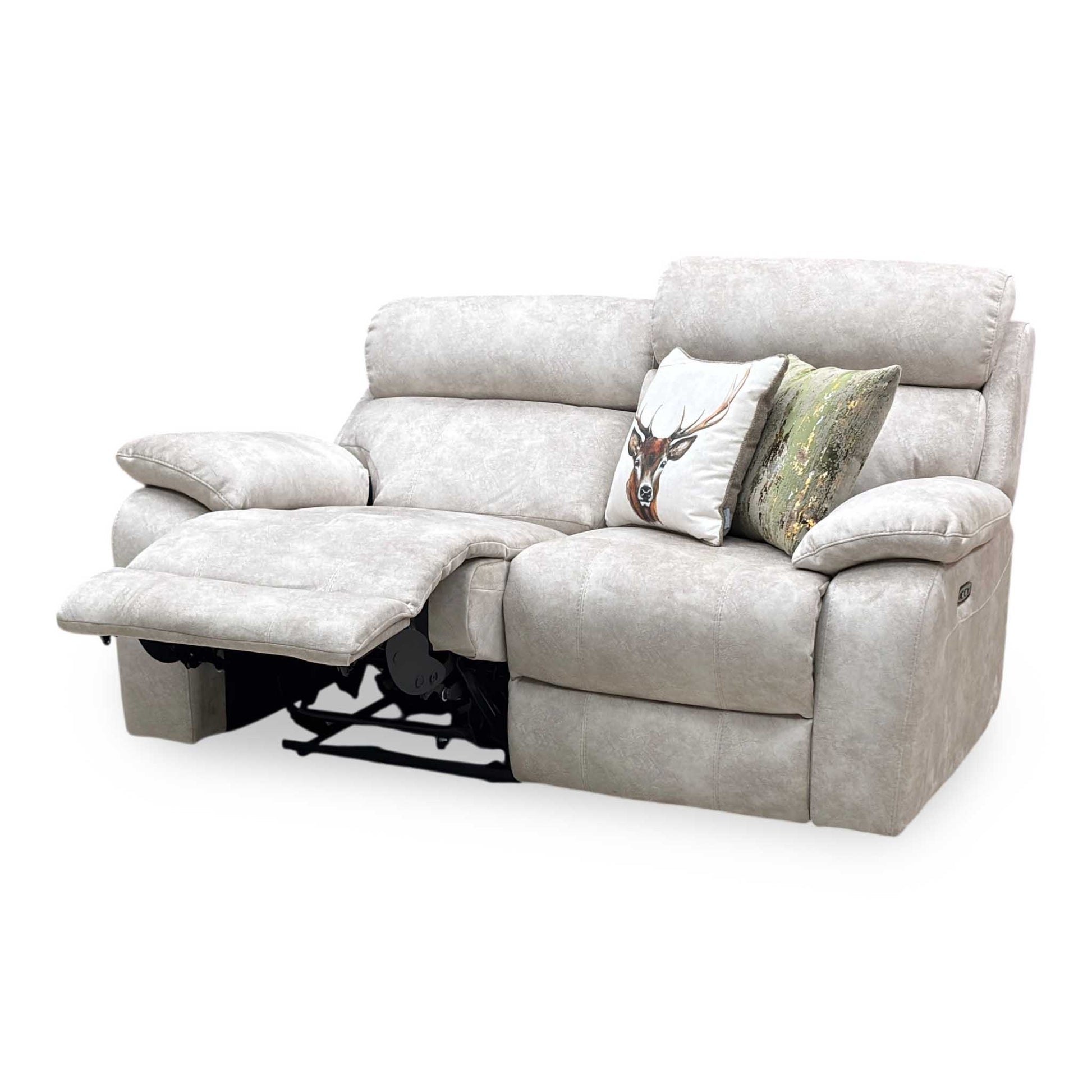 ‘Moreno’ Bfa-Bnn-R26 Cream Velvet Fabric 2 Seater Power Recliner Sofa with Power Headrests Furniture Village