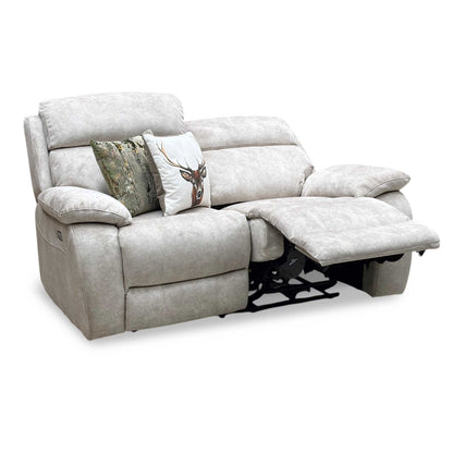 ‘Moreno’ Bfa-Bnn-R26 Cream Velvet Fabric 2 Seater Power Recliner Sofa Furniture Village