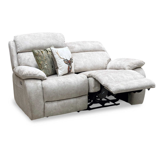 ‘Moreno’ Bfa-Bnn-R26 Cream Velvet Fabric 2 Seater Power Recliner Sofa Furniture Village