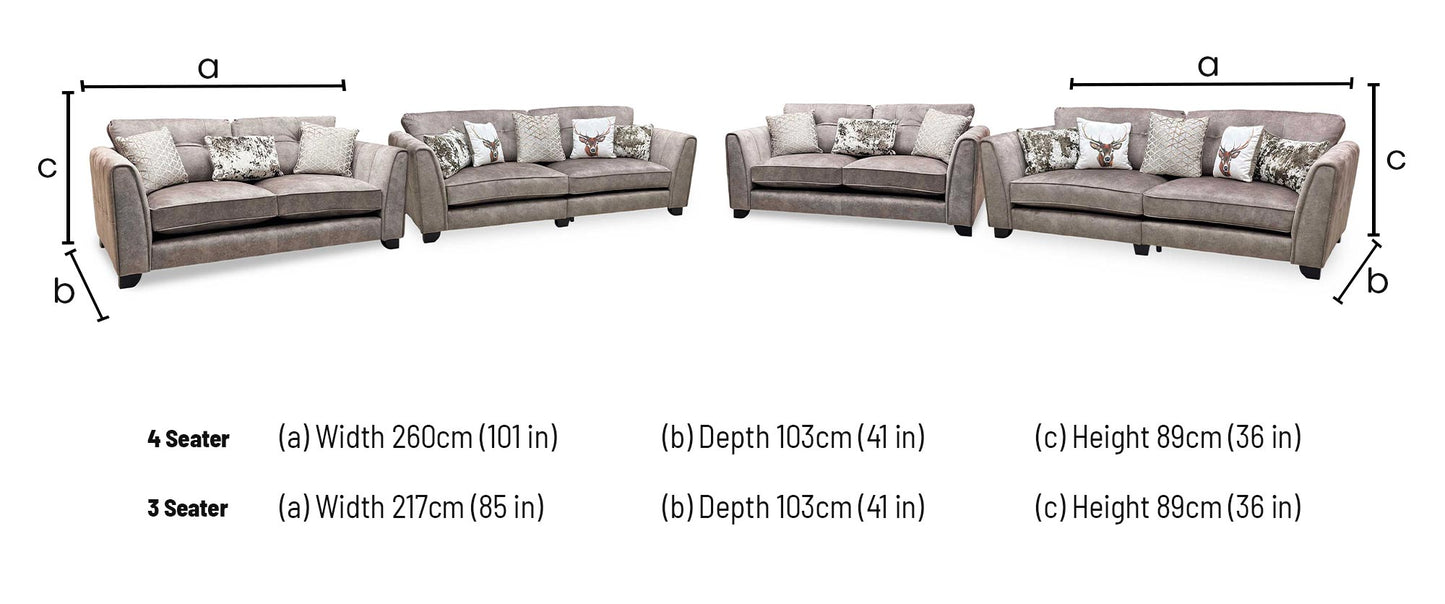 'Mariah' 4 Seater Split Frame + 3 Seater Classic Back Dapple Chocolate-Tri No Insert Velvet Fabric Sofa Set Furniture Village
