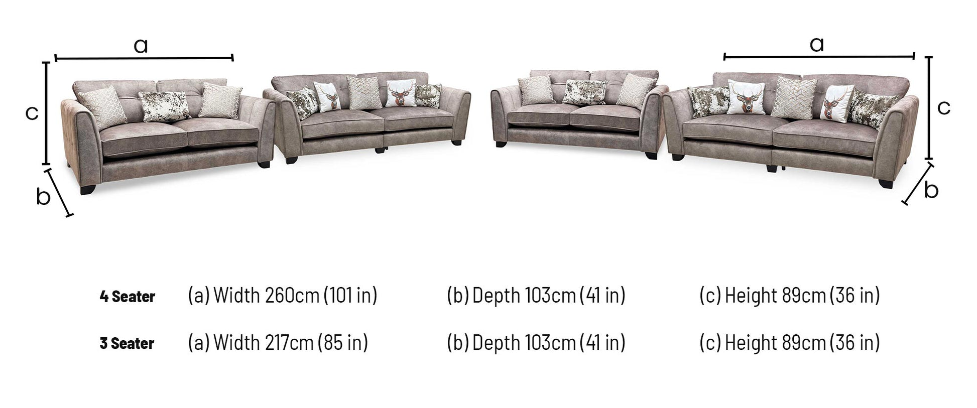 'Mariah' 4 Seater Split Frame + 3 Seater Classic Back Dapple Chocolate-Tri No Insert Velvet Fabric Sofa Set Furniture Village