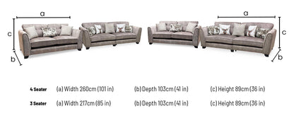 'Mariah' 4 Seater Split Frame + 3 Seater Classic Back Dapple Chocolate-Tri No Insert Velvet Fabric Sofa Set Furniture Village