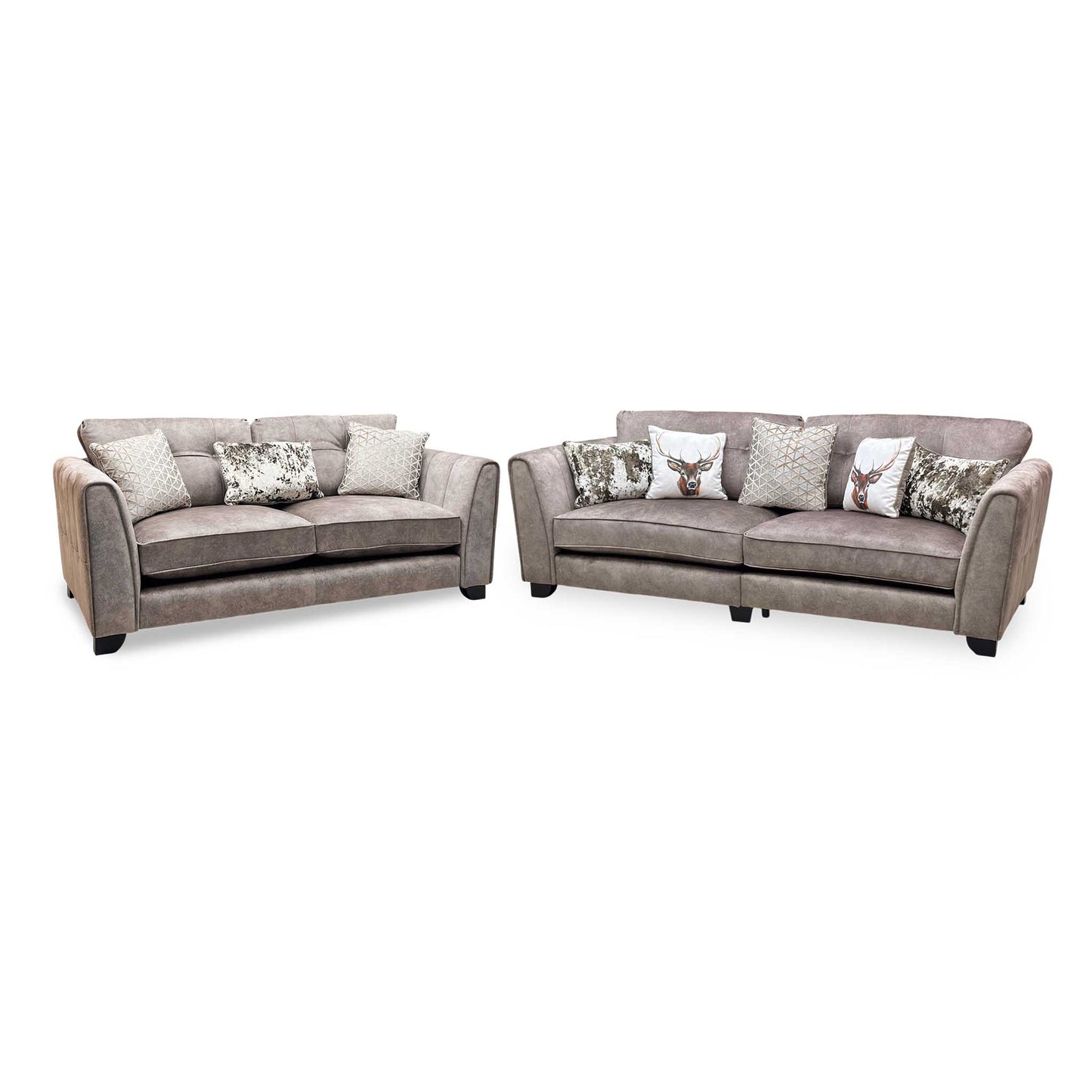 'Mariah' 4 Seater Split Frame + 3 Seater Classic Back Dapple Chocolate-Tri No Insert Velvet Fabric Sofa Set Furniture Village