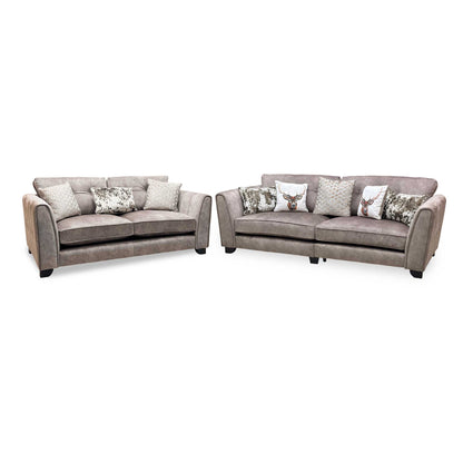 'Mariah' 4 Seater Split Frame + 3 Seater Classic Back Dapple Chocolate-Tri No Insert Velvet Fabric Sofa Set Furniture Village