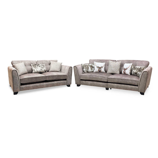 'Mariah' 4 Seater Split Frame + 3 Seater Classic Back Dapple Chocolate-Tri No Insert Velvet Fabric Sofa Set Furniture Village