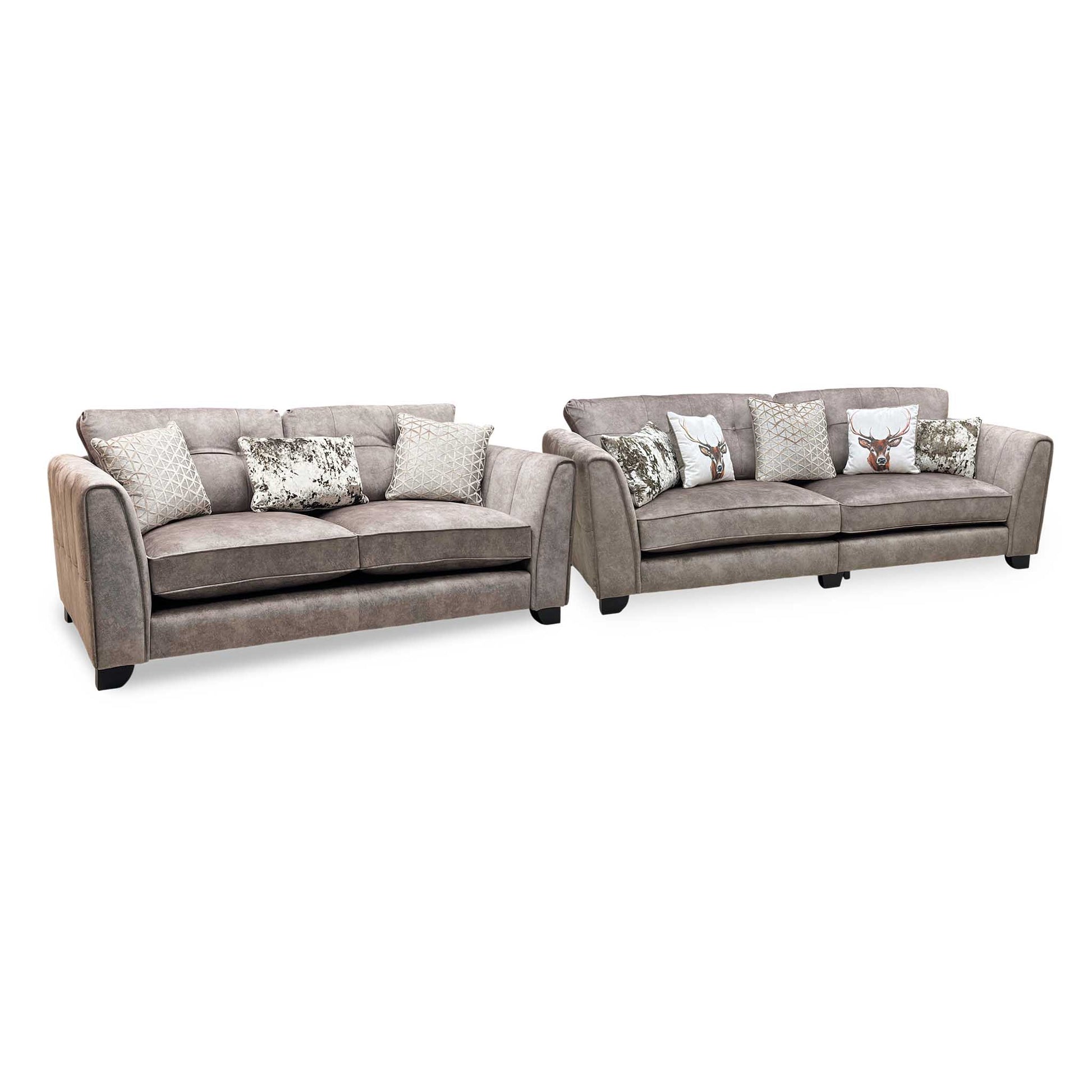 'Mariah' 4 Seater Split Frame + 3 Seater Classic Back Dapple Chocolate-Tri No Insert Velvet Fabric Sofa Set Furniture Village