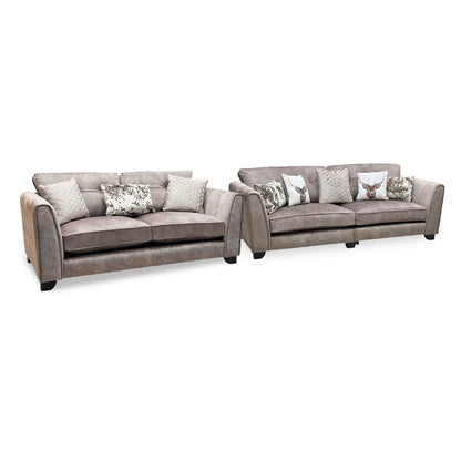 'Mariah' 4 Seater Split Frame + 3 Seater Classic Back Dapple Chocolate-Tri No Insert Velvet Fabric Sofa Set Furniture Village