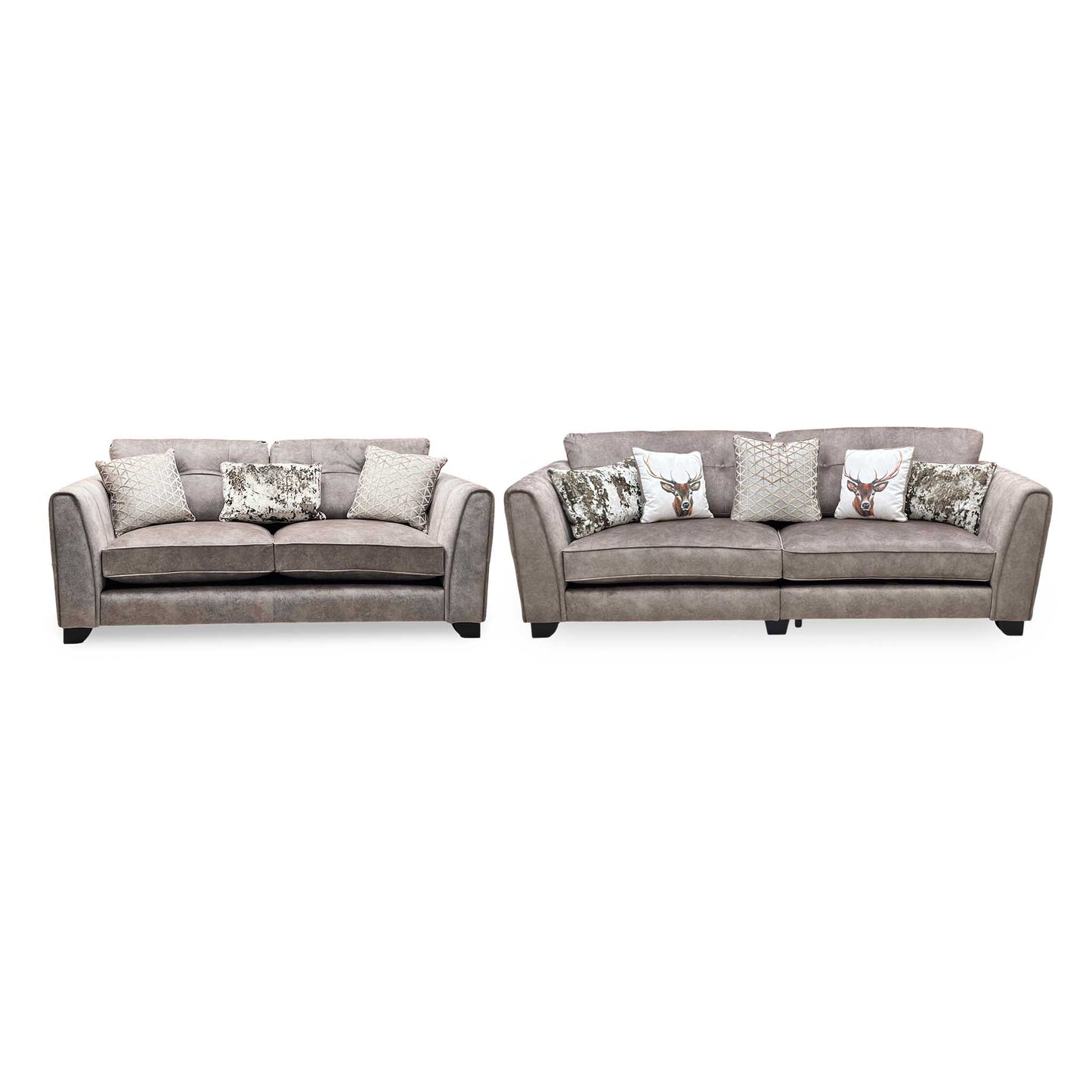 'Mariah' 4 Seater Split Frame + 3 Seater Classic Back Dapple Chocolate-Tri No Insert Velvet Fabric Sofa Set Furniture Village