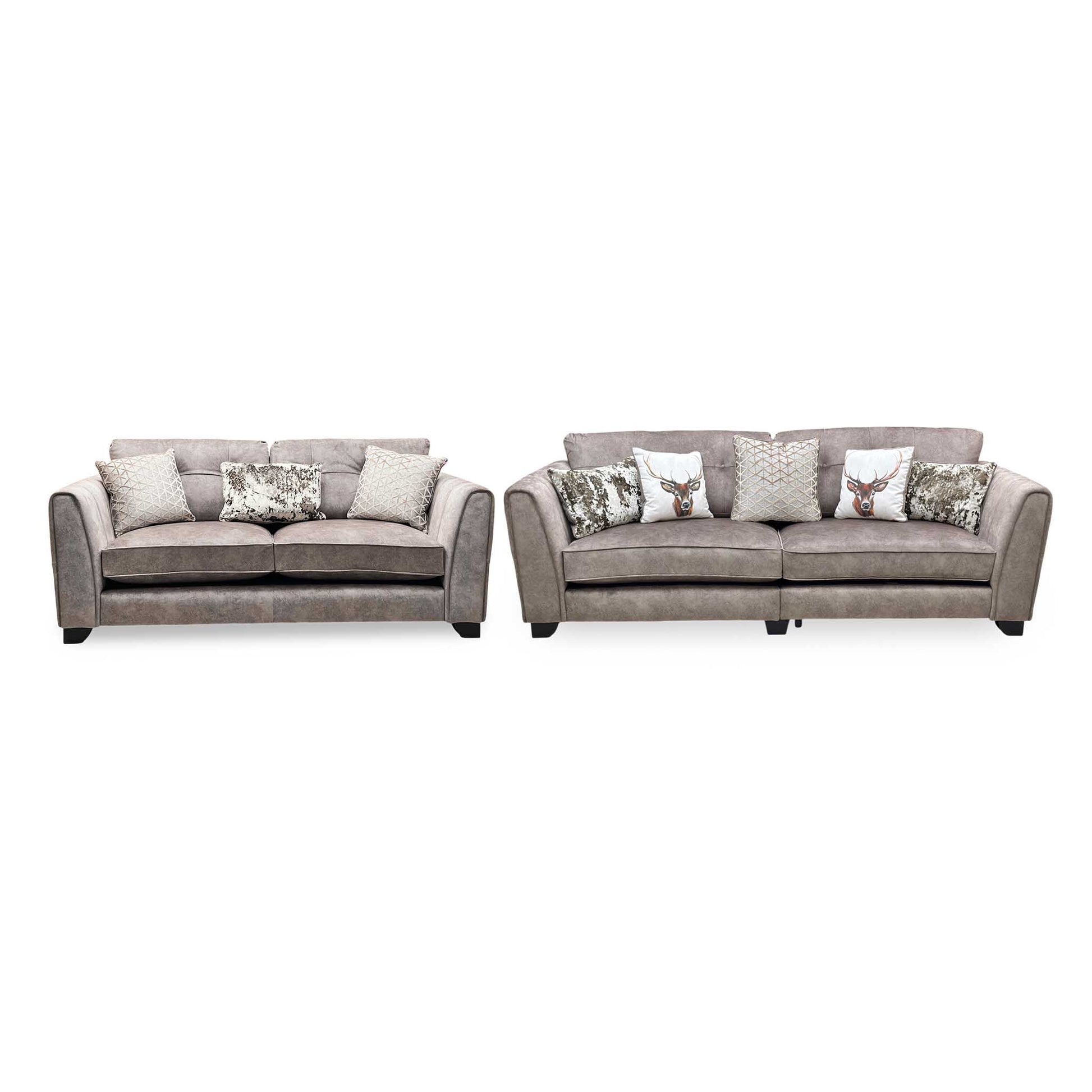 'Mariah' 4 Seater Split Frame + 3 Seater Classic Back Dapple Chocolate-Tri No Insert Velvet Fabric Sofa Set Furniture Village