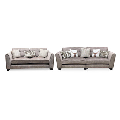 'Mariah' 4 Seater Split Frame + 3 Seater Classic Back Dapple Chocolate-Tri No Insert Velvet Fabric Sofa Set Furniture Village