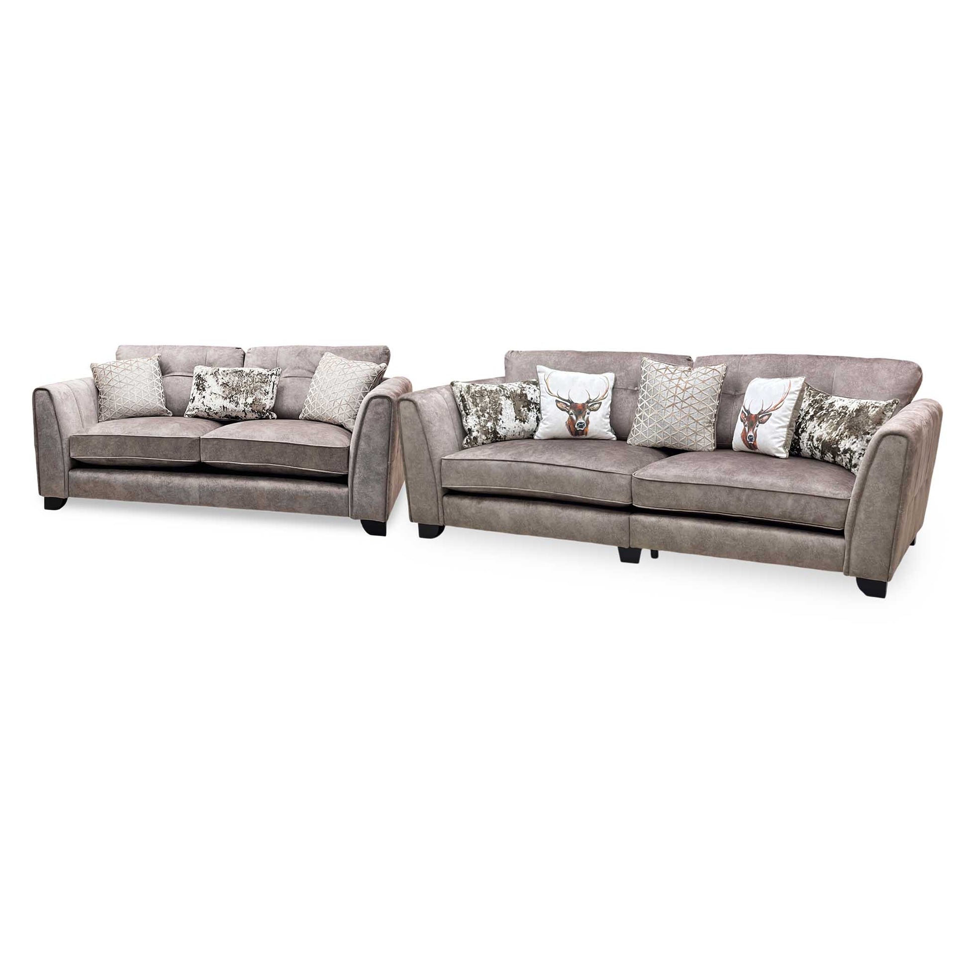 'Mariah' 4 Seater Split Frame + 3 Seater Classic Back Dapple Chocolate-Tri No Insert Velvet Fabric Sofa Set Furniture Village